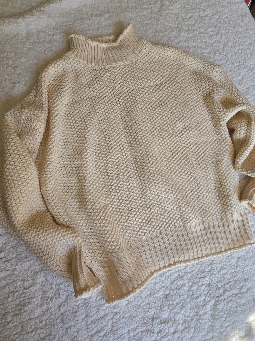 Cream Chunky Knit Mock Neck Oversized Sweater – Fits L